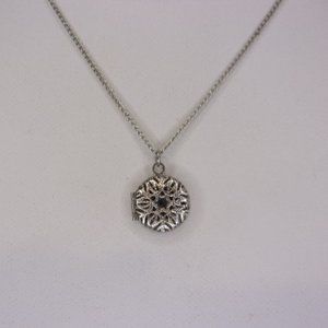 Small Silver Tone Cut Work Locket Necklace 16" L